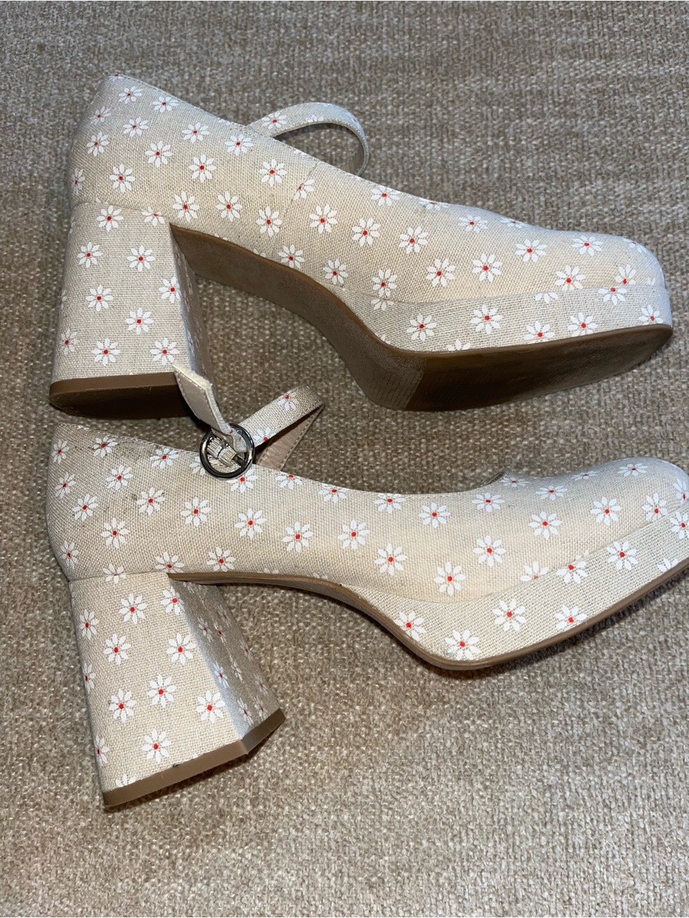 Madden Girl Beige Daisy Mary Jane Block Heels